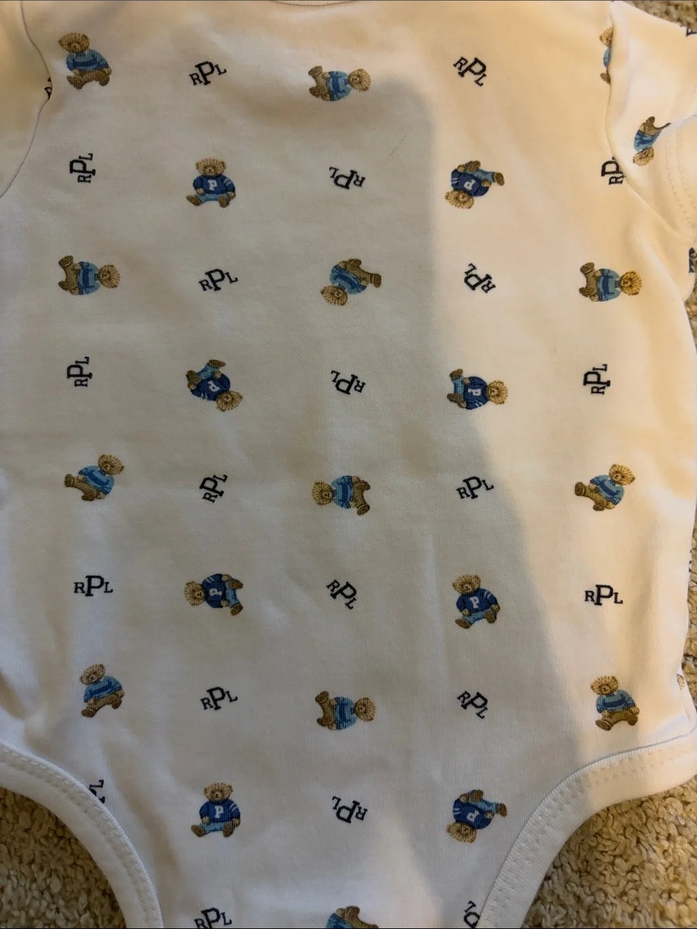 Ralph Lauren White Teddy Bear Print Baby One-Piece